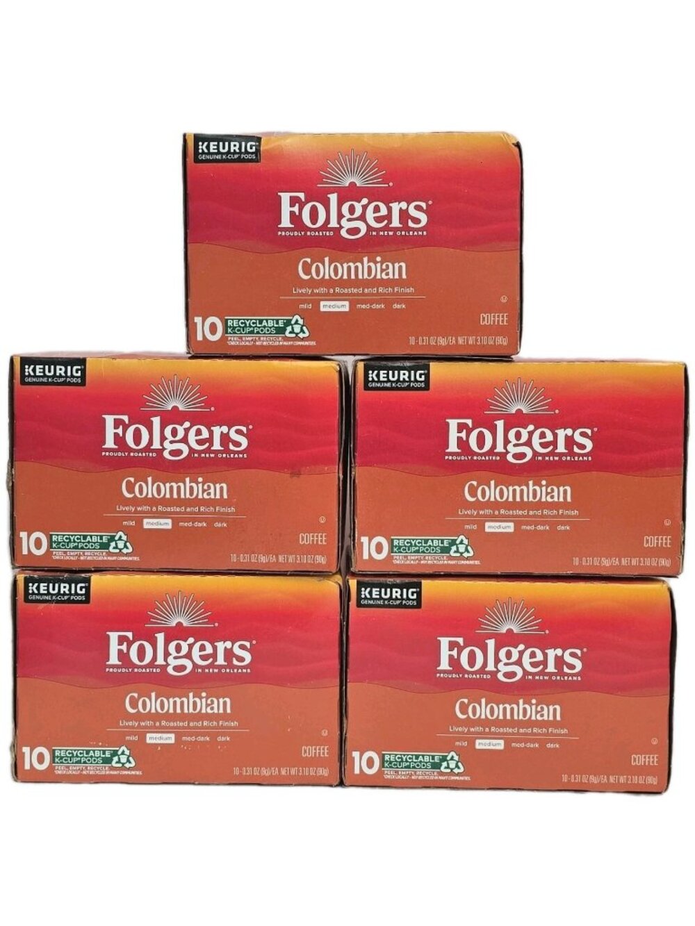 Folgers Colombian Medium Roast Coffee 50 COUNT 5 BOXES Keurig K Cup Pods